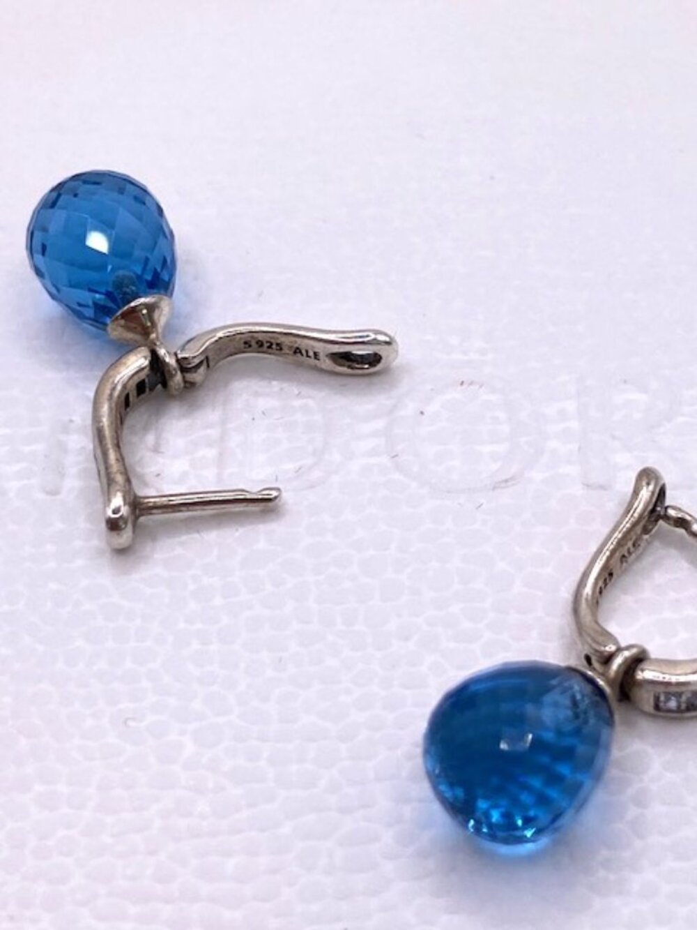 Pandora Sky Blue Crystal Sterling Silver Earrings Post Drop Dangle S925 ALE - Picture 7 of 7